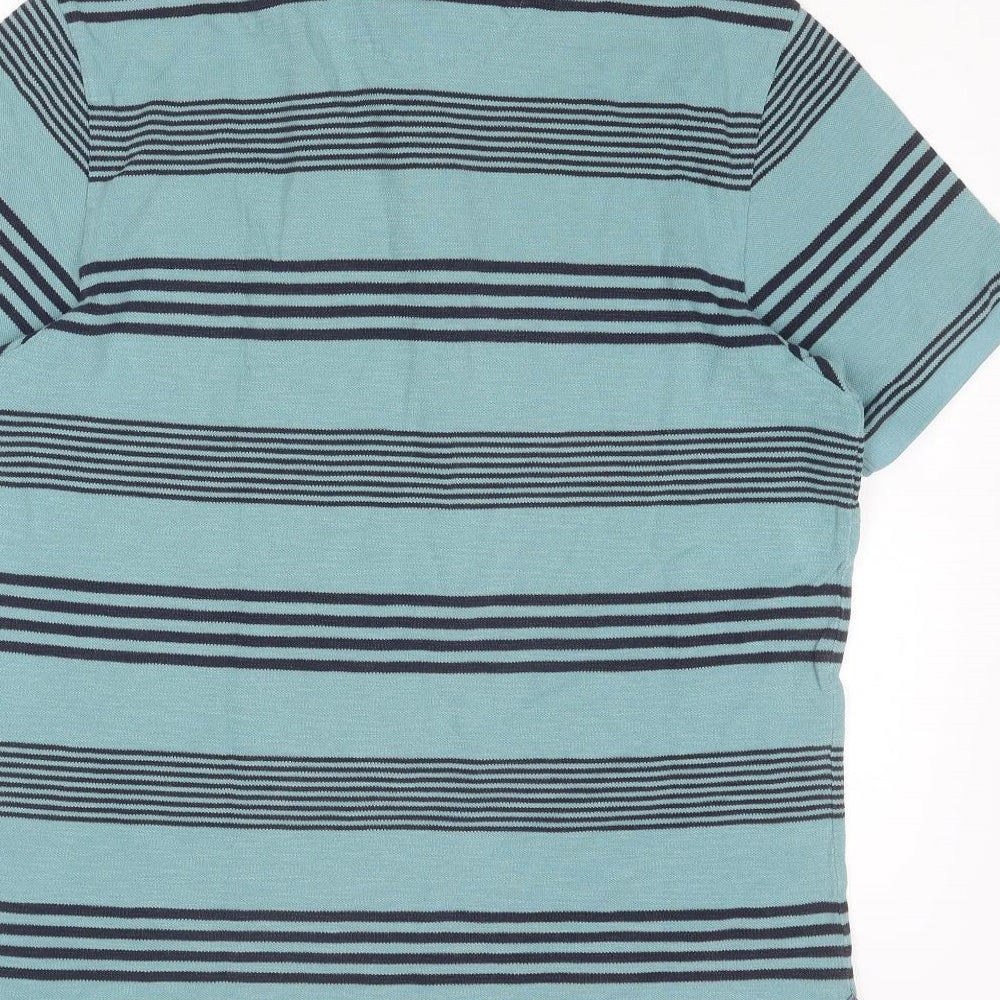 Blue Harbour Mens Blue Striped Cotton Polo Size L Collared Button