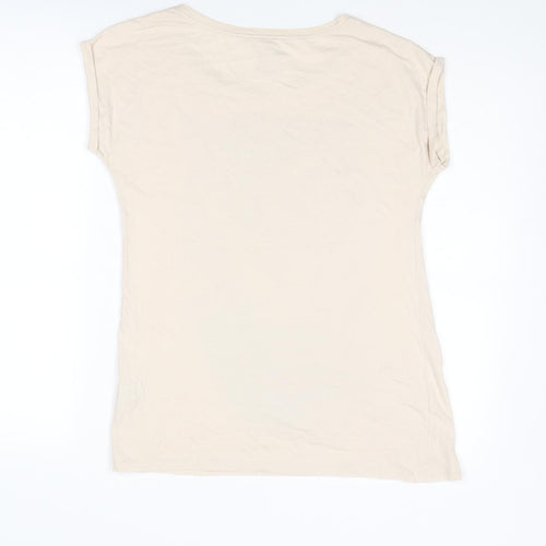 Dunnes Stores Womens Beige Cotton Basic T-Shirt Size 12 Boat Neck - Tiger
