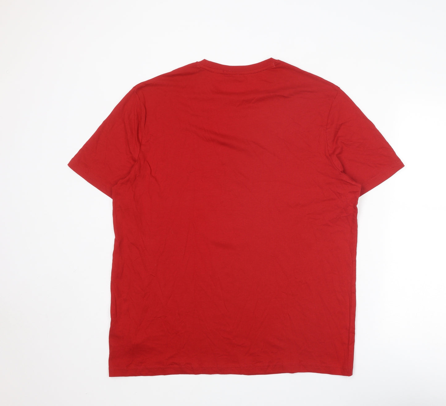 Marks and Spencer Mens Red Cotton T-Shirt Size XL Round Neck - Merry Christmas Brew-Dolph Reindeer