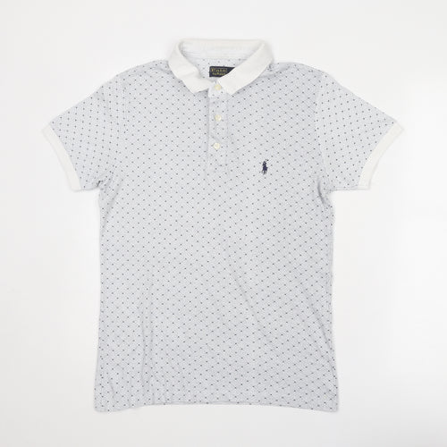 Polo Ralph Lauren Mens Blue Geometric Cotton Polo Size S Collared Button