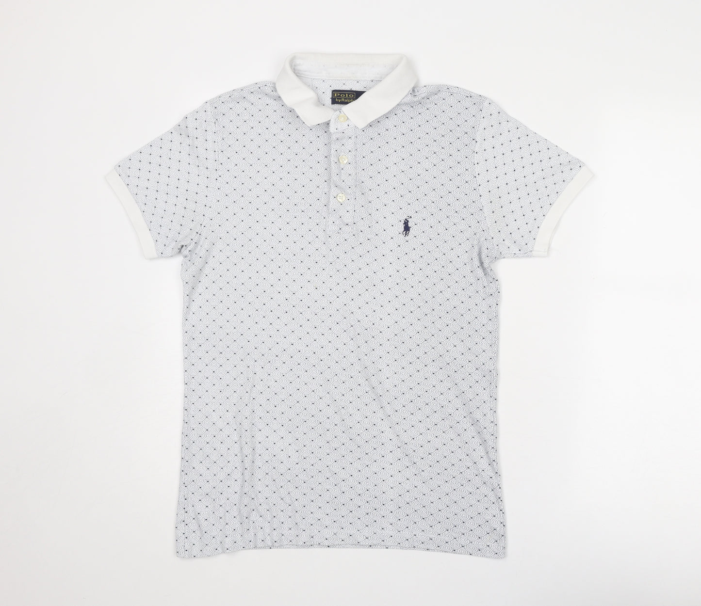 Polo Ralph Lauren Mens Blue Geometric Cotton Polo Size S Collared Button
