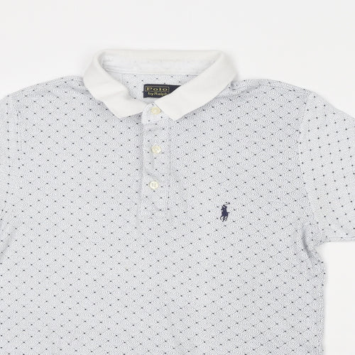 Polo Ralph Lauren Mens Blue Geometric Cotton Polo Size S Collared Button