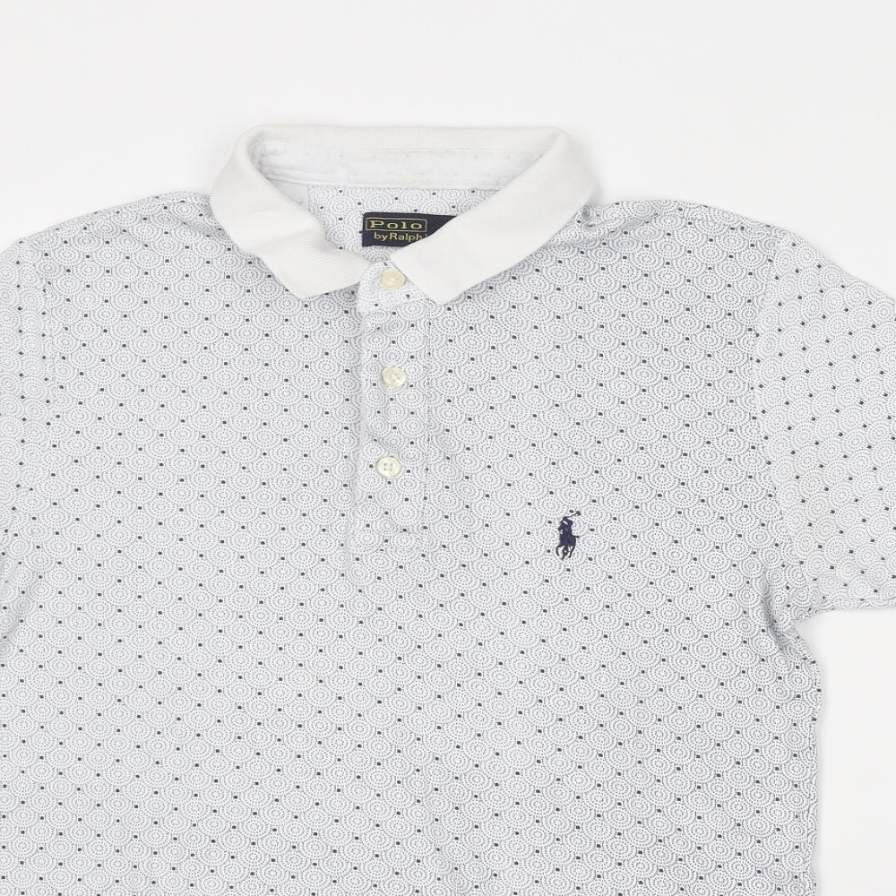 Polo Ralph Lauren Mens Blue Geometric Cotton Polo Size S Collared Button