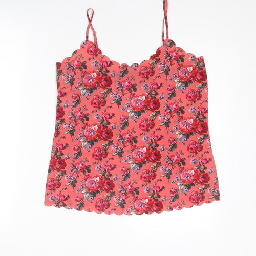 Oasis Womens Pink Floral Polyester Basic Tank Size 10 V-Neck