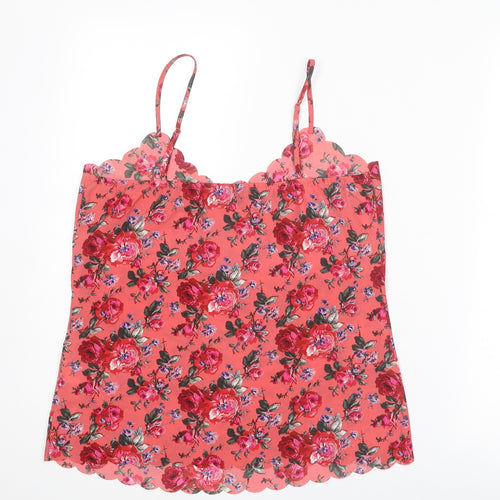 Oasis Womens Pink Floral Polyester Basic Tank Size 10 V-Neck
