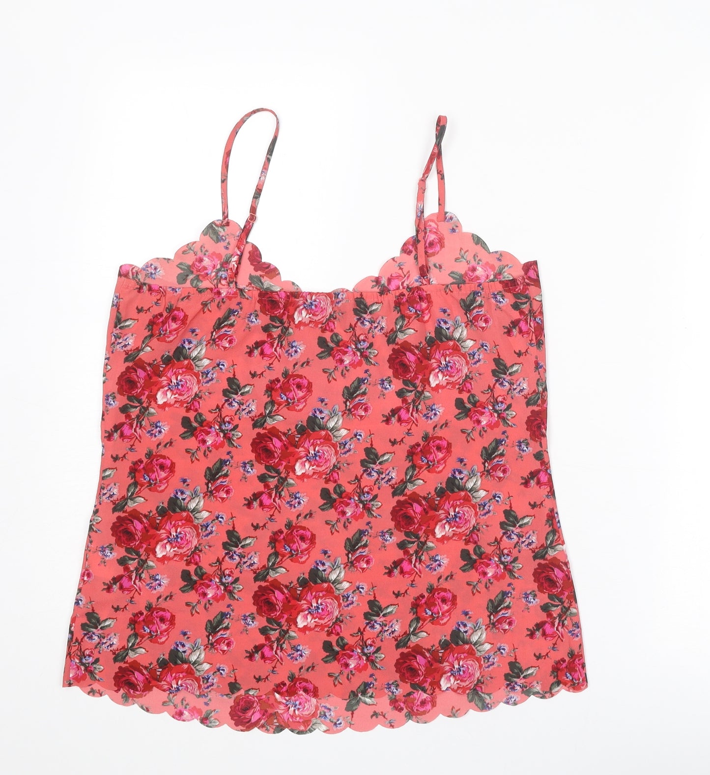 Oasis Womens Pink Floral Polyester Basic Tank Size 10 V-Neck