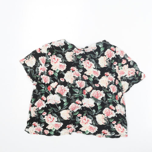 FOREVER 21 Womens Multicoloured Floral Polyester Basic T-Shirt Size M V-Neck