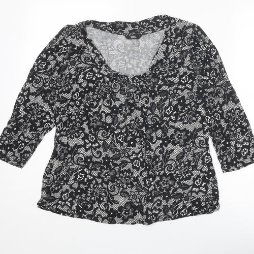 Marks and Spencer Womens Black Geometric Viscose Basic Blouse Size 16 Round Neck