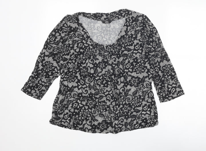 Marks and Spencer Womens Black Geometric Viscose Basic Blouse Size 16 Round Neck