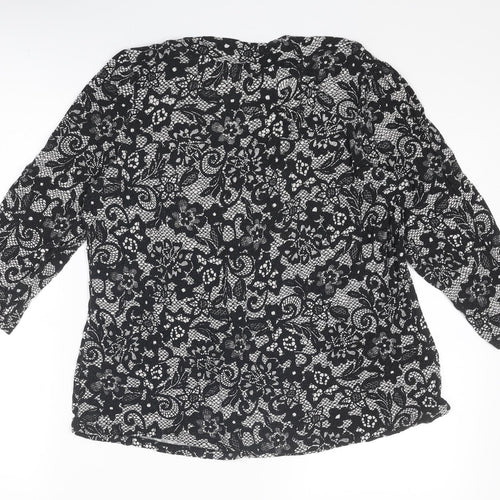 Marks and Spencer Womens Black Geometric Viscose Basic Blouse Size 16 Round Neck