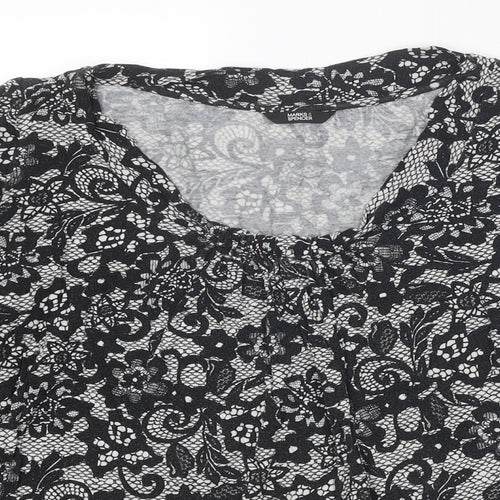 Marks and Spencer Womens Black Geometric Viscose Basic Blouse Size 16 Round Neck