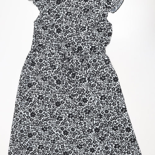 Wallis Womens Black Floral Polyester A-Line Size 14 V-Neck Pullover