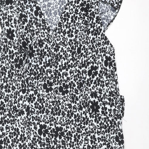 Wallis Womens Black Floral Polyester A-Line Size 14 V-Neck Pullover