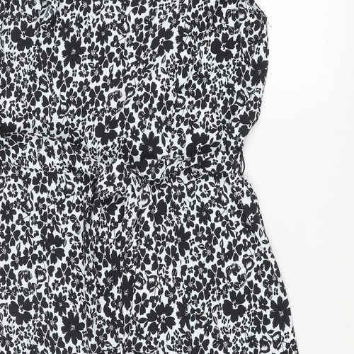 Wallis Womens Black Floral Polyester A-Line Size 14 V-Neck Pullover