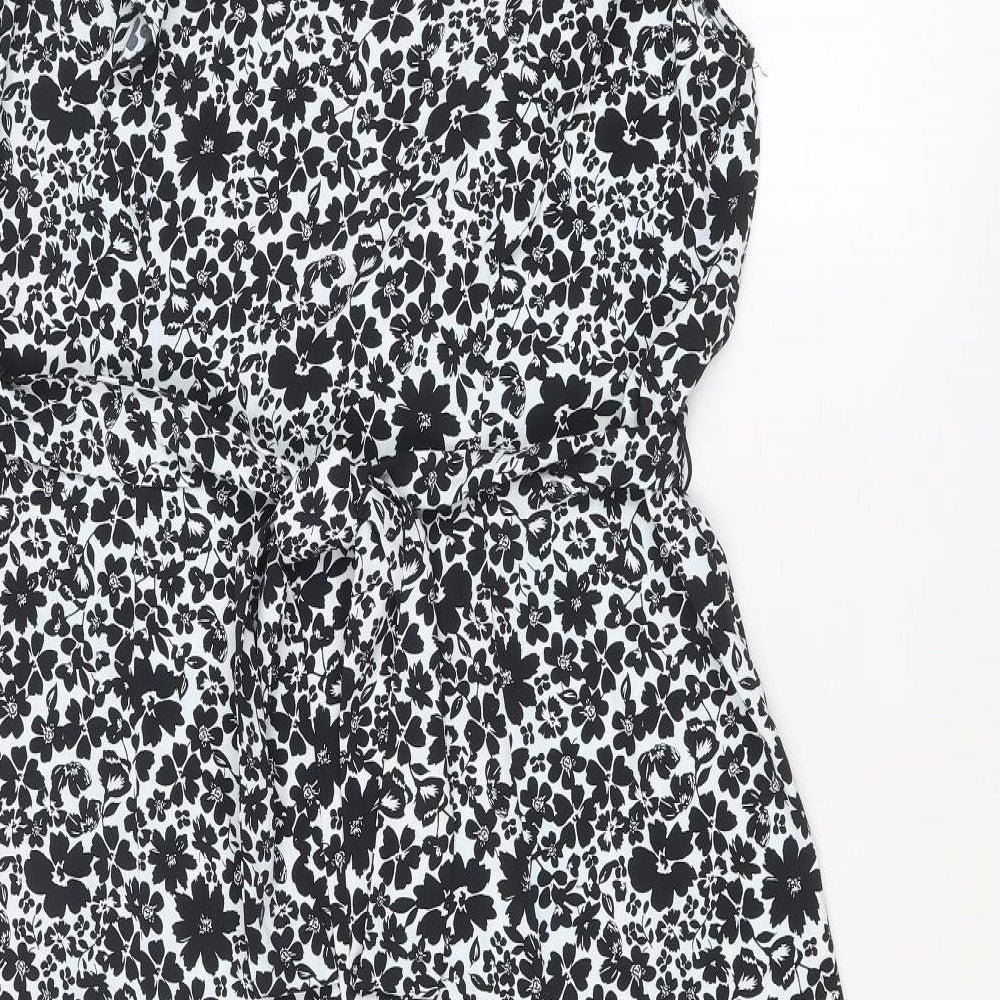 Wallis Womens Black Floral Polyester A-Line Size 14 V-Neck Pullover