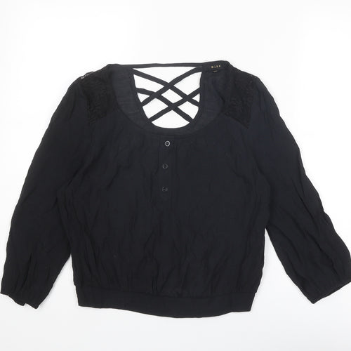 MINE Womens Black Nylon Basic Blouse Size S Round Neck
