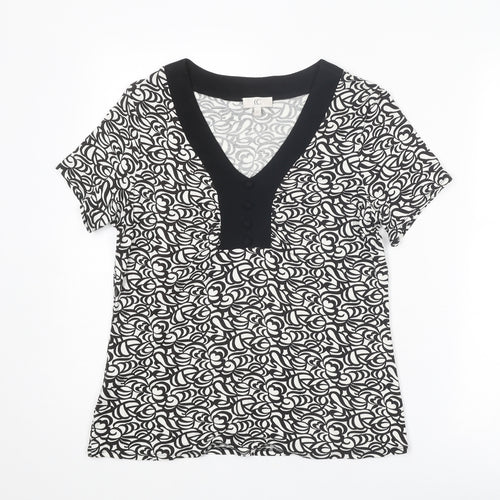 Country Casuals Womens Black Geometric Viscose Basic T-Shirt Size M V-Neck