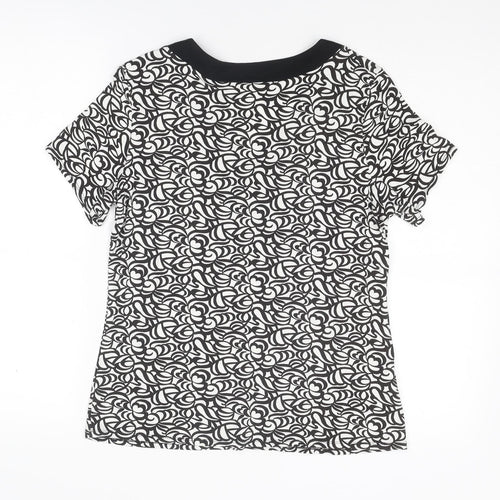 Country Casuals Womens Black Geometric Viscose Basic T-Shirt Size M V-Neck