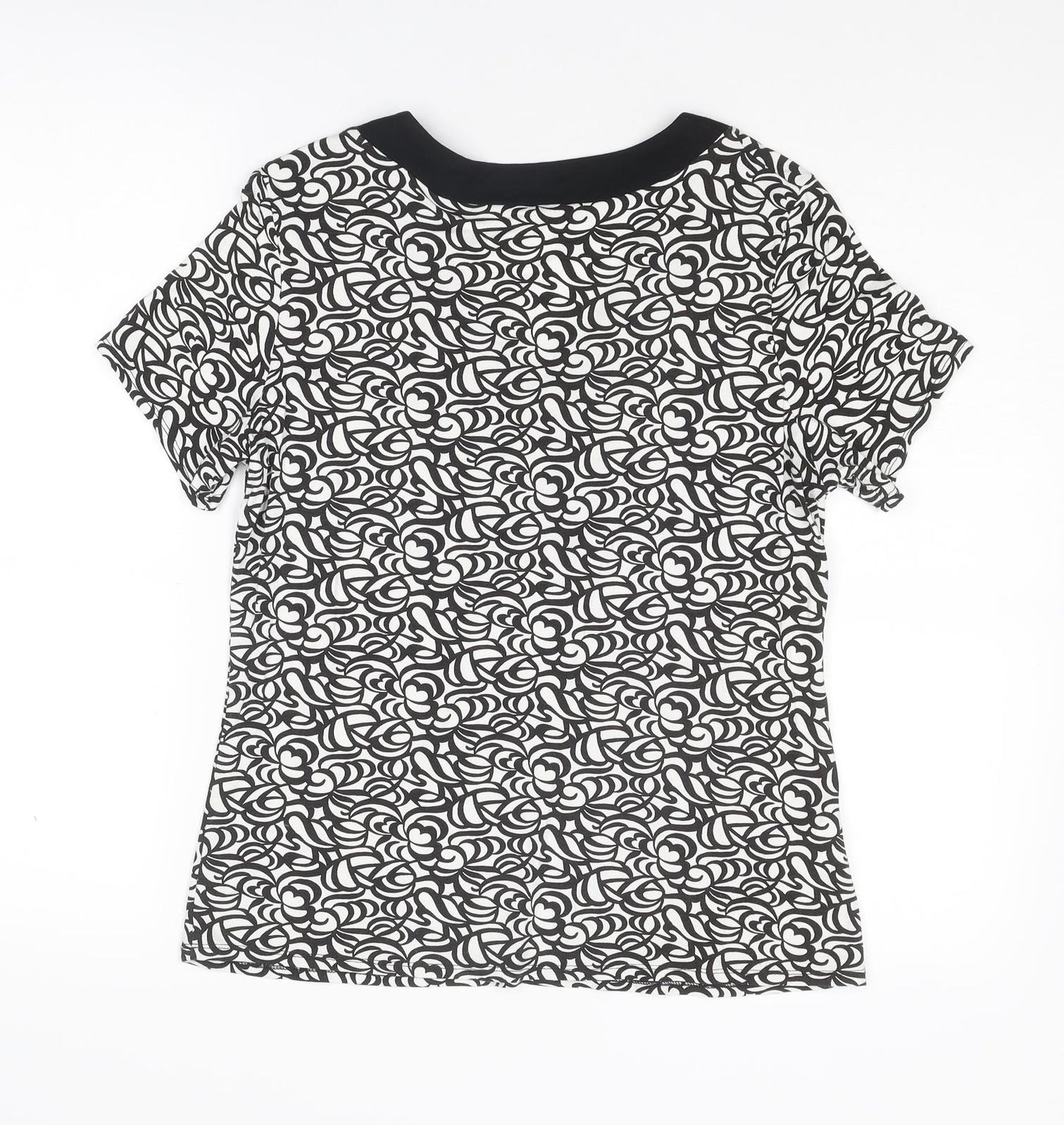 Country Casuals Womens Black Geometric Viscose Basic T-Shirt Size M V-Neck