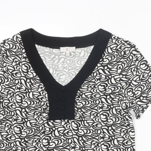 Country Casuals Womens Black Geometric Viscose Basic T-Shirt Size M V-Neck
