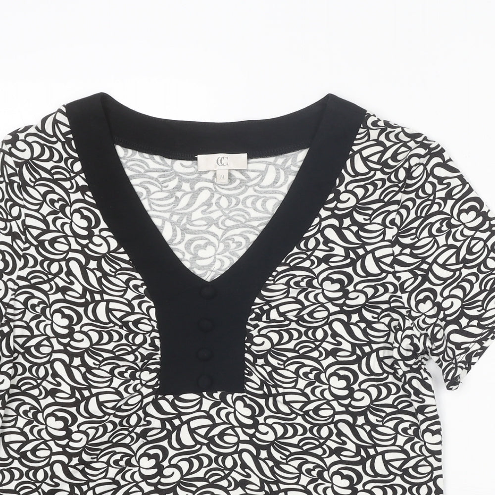 Country Casuals Womens Black Geometric Viscose Basic T-Shirt Size M V-Neck