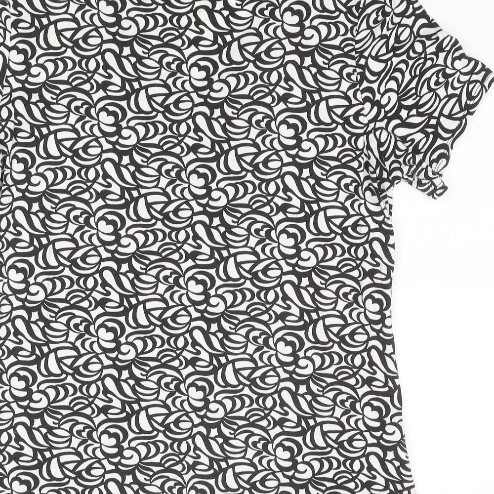 Country Casuals Womens Black Geometric Viscose Basic T-Shirt Size M V-Neck