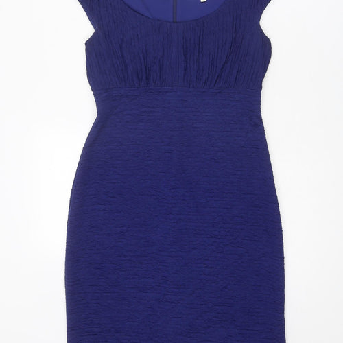 Linea Womens Blue Polyester Shift Size 10 Round Neck Zip