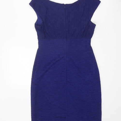 Linea Womens Blue Polyester Shift Size 10 Round Neck Zip