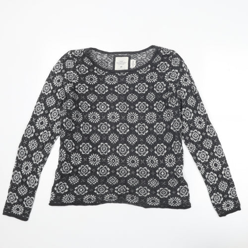 H&M Womens Grey Round Neck Geometric Cotton Pullover Jumper Size M