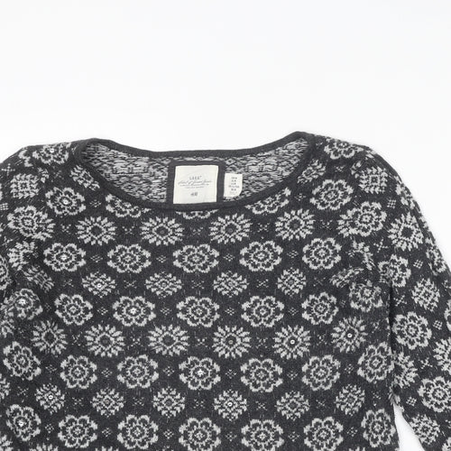 H&M Womens Grey Round Neck Geometric Cotton Pullover Jumper Size M