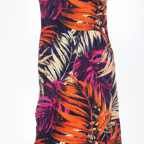 Debenhams Womens Multicoloured Geometric Cotton Maxi Size 8 Round Neck Pullover - Leaf pattern