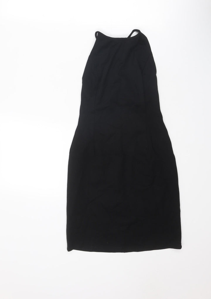 River Island Womens Black Viscose Mini Size 6 Round Neck Tie