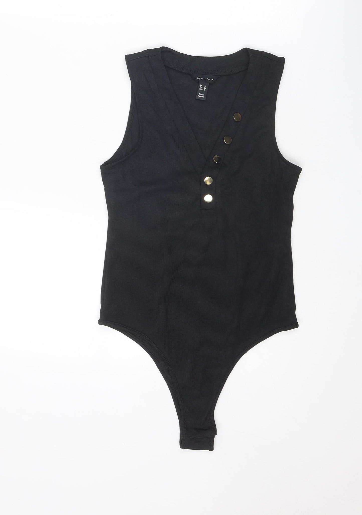 New Look Womens Black Polyester Bodysuit One-Piece Size 10 Snap