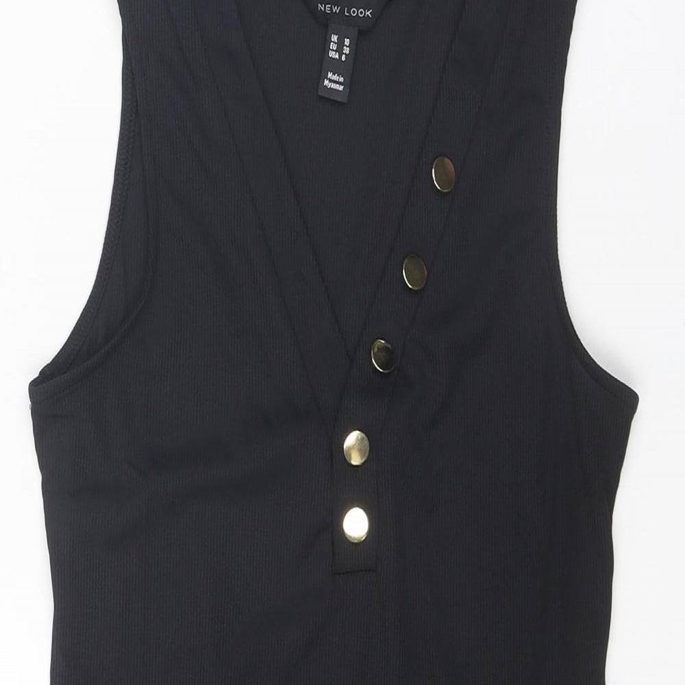 New Look Womens Black Polyester Bodysuit One-Piece Size 10 Snap