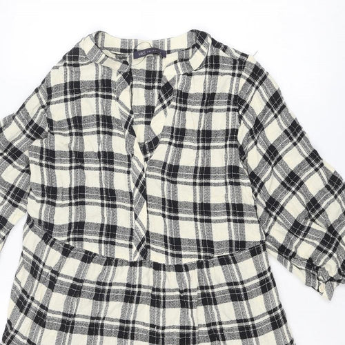 Marks and Spencer Womens Black Plaid Viscose A-Line Size 10 V-Neck Button