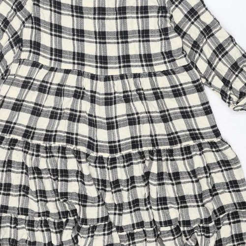 Marks and Spencer Womens Black Plaid Viscose A-Line Size 10 V-Neck Button