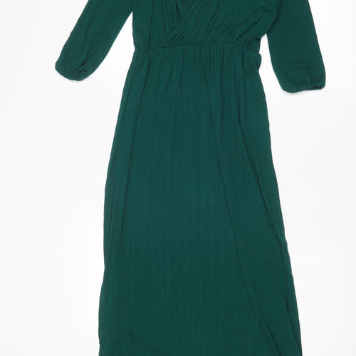 Boohoo Womens Green Viscose A-Line Size 6 V-Neck Pullover