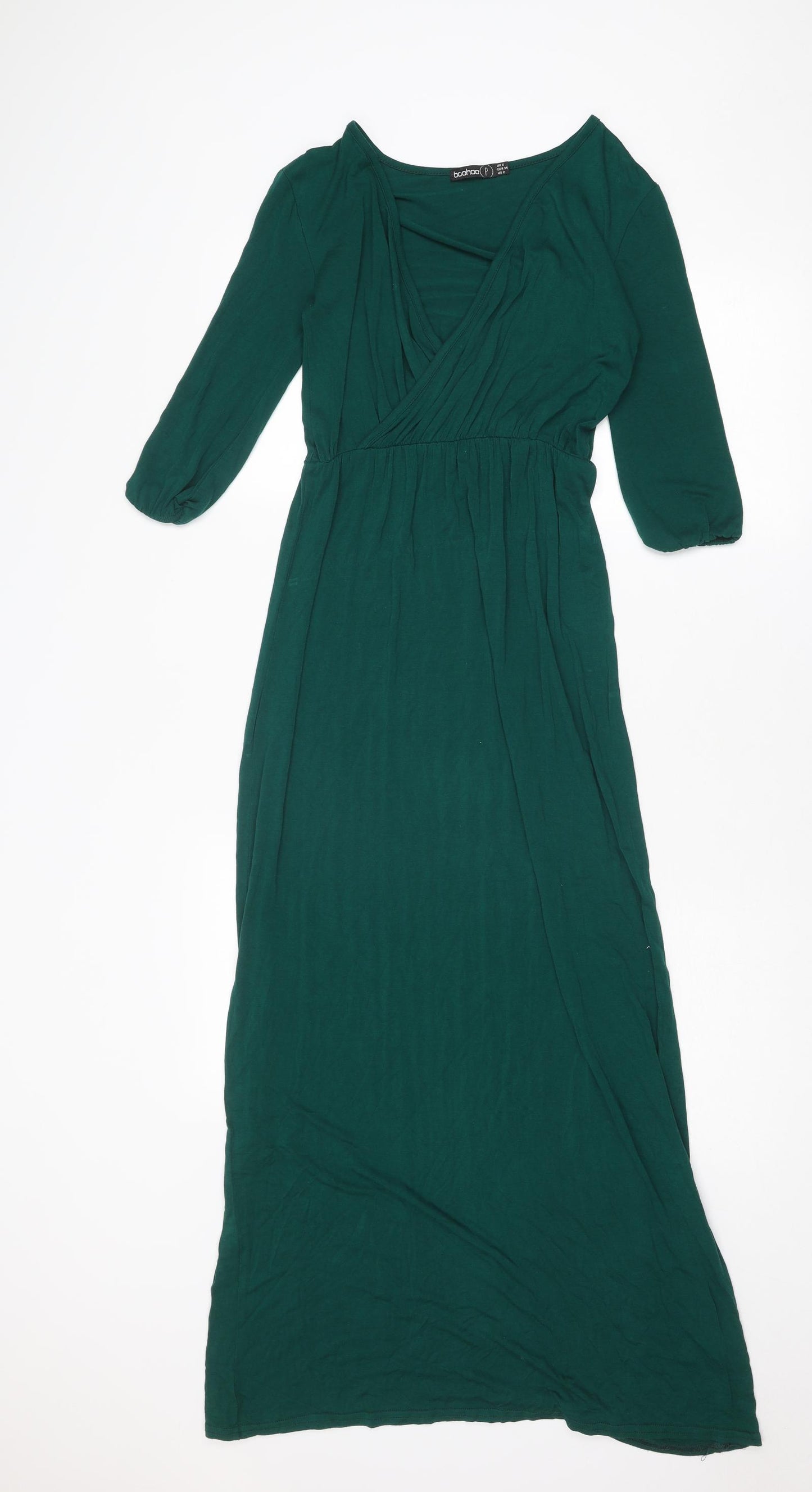 Boohoo Womens Green Viscose A-Line Size 6 V-Neck Pullover