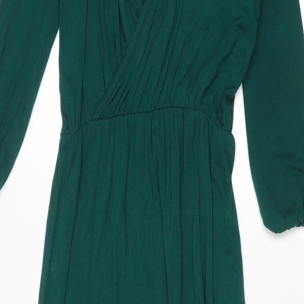 Boohoo Womens Green Viscose A-Line Size 6 V-Neck Pullover