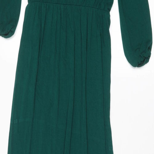 Boohoo Womens Green Viscose A-Line Size 6 V-Neck Pullover