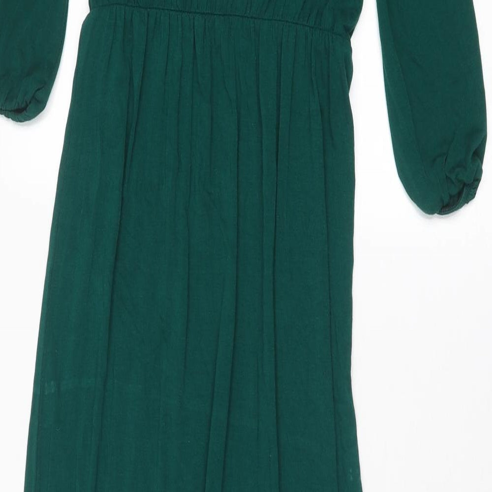 Boohoo Womens Green Viscose A-Line Size 6 V-Neck Pullover