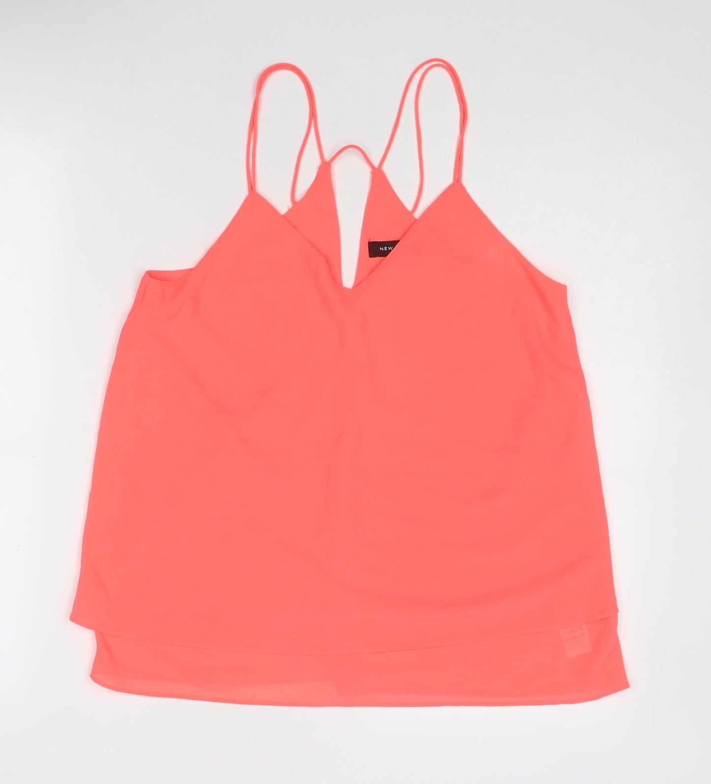New Look Womens Pink Polyester Basic Tank Size 12 V-Neck