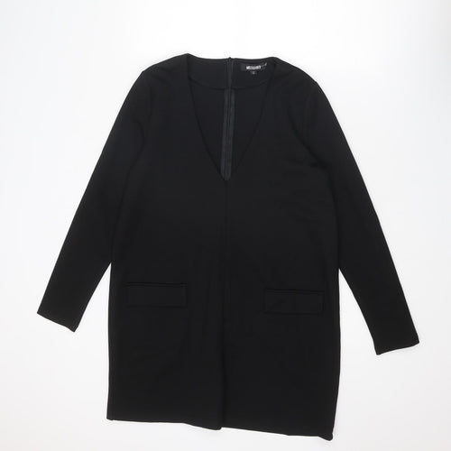 Missguided Womens Black Polyester A-Line Size 12 V-Neck Zip