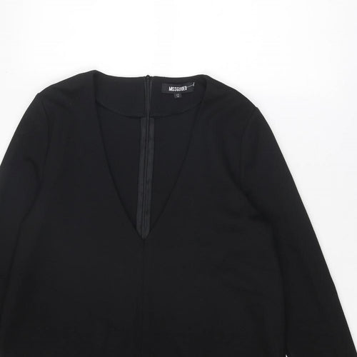 Missguided Womens Black Polyester A-Line Size 12 V-Neck Zip