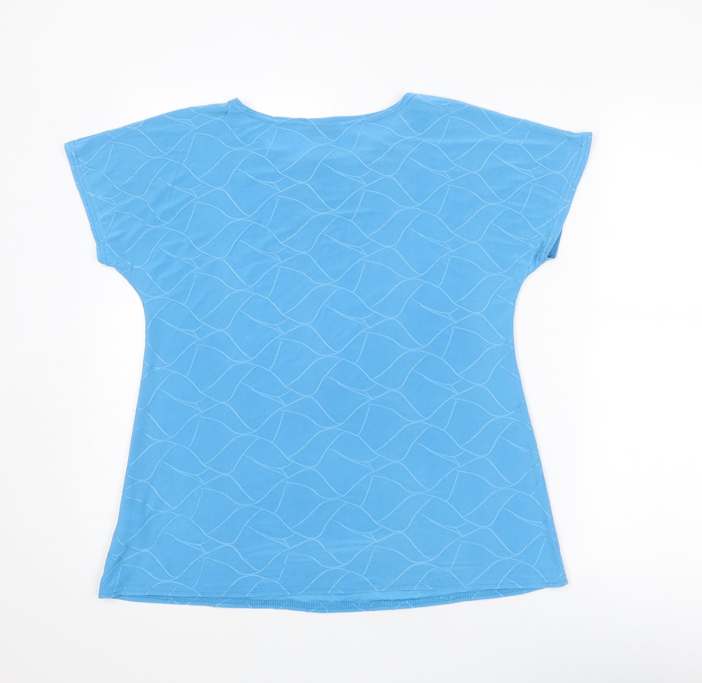 Kate Lilly Womens Blue Geometric Polyester Basic T-Shirt Size 14 Round Neck