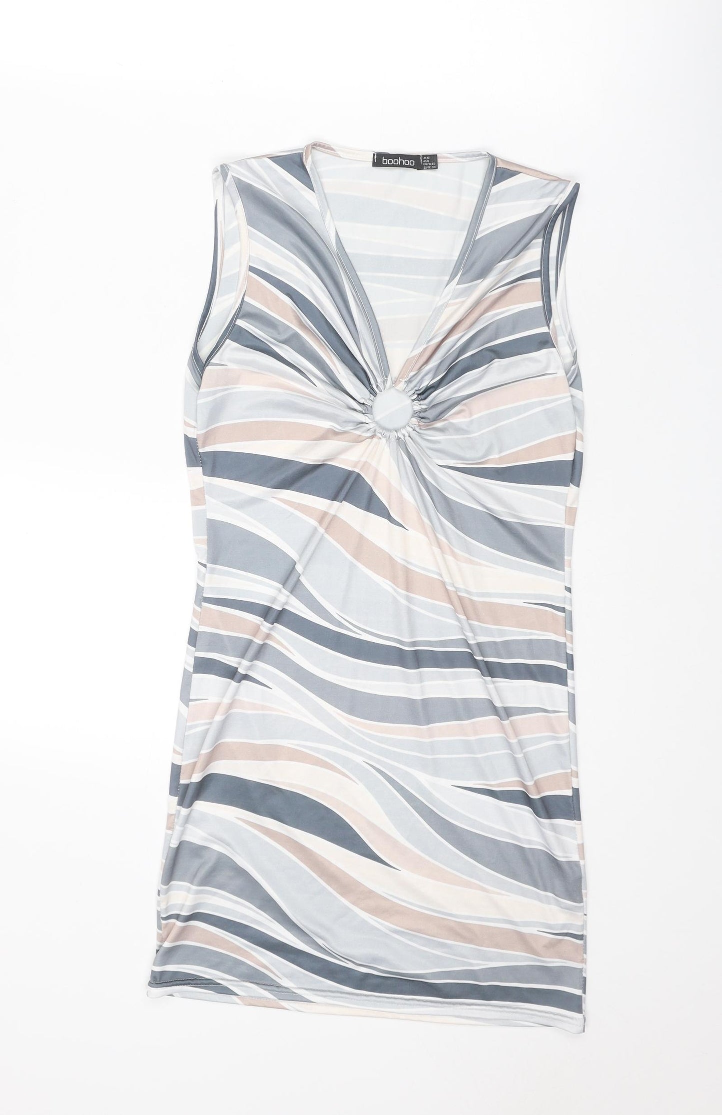Boohoo Womens Multicoloured Geometric Polyester Mini Size 12 V-Neck Pullover - Ring Detail