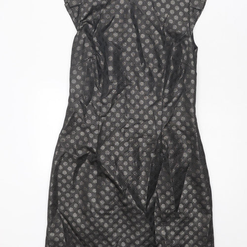 Coast Womens Black Geometric Polyester Shift Size 10 Round Neck Zip