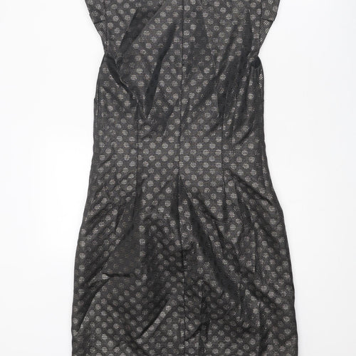 Coast Womens Black Geometric Polyester Shift Size 10 Round Neck Zip