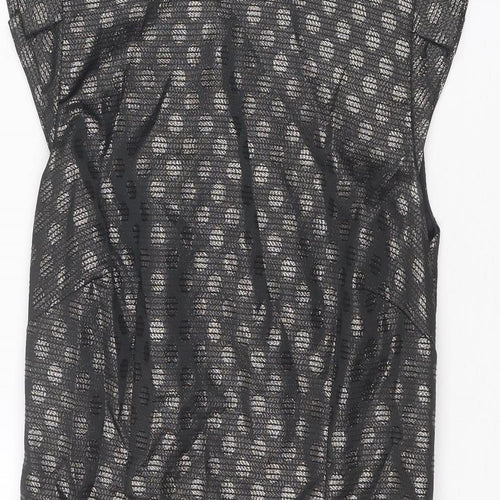Coast Womens Black Geometric Polyester Shift Size 10 Round Neck Zip