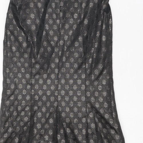 Coast Womens Black Geometric Polyester Shift Size 10 Round Neck Zip